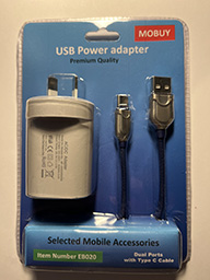 DUAL PORTS USB POWER ADAPTER WITH FAST TYPE C CABLE